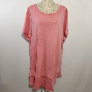 Soft Surroundings Women's 2X Pink Short Sleeve Layered Cotton Tunic Top Casual